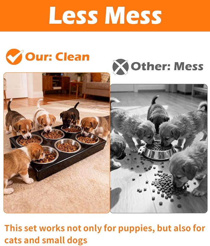 Puppy Feeding System 6 Litter Multiple Dog Bowl Feeder with Metal Stand Puppy Feeder Station, Weaning Dish Puppy's Feeding Ideal for Breeders, Litters & Weaning - Image 3