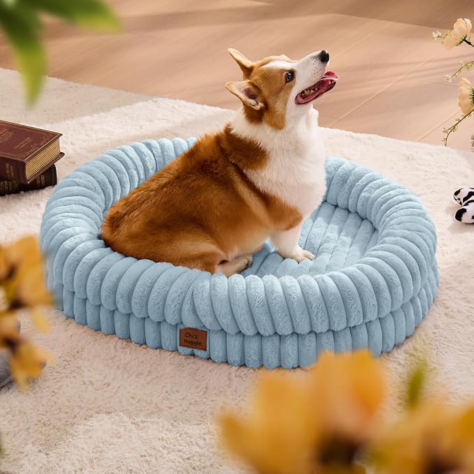 ChiXnuggle Orthopedic Dog Bed, Washable Cover, Faux Fur Bolster Pet Couch | waterproof,egg crate foam,non-slip bottom,for large dogs,light blue,35*28*7,dog sofa - Image 3