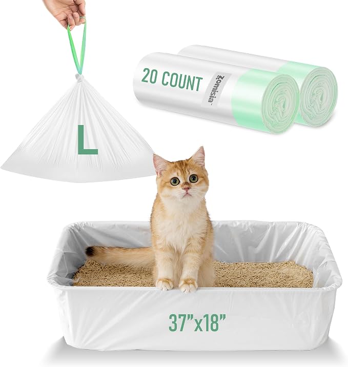 ZOMISIA Cat Litter Box Liners Large - 20 Count 37" x 18" Jumbo Litter Bags | Cat Litter Pan Liners with Drawstring, Extra Thick, Tear Resistant Heavy Duty, Easy Clean up for Litter Tray, Unscented by Zomisia
