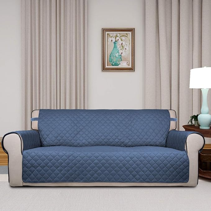 PureFit Reversible Quilted Sofa Cover Dog Couch Covers for Sofa, 66 in | Dark Blue/Light Blue, Water Resistant Couch Protector, Washable Pet Couch Cover with Non Slip and Elastic Straps For Kids - Image 2