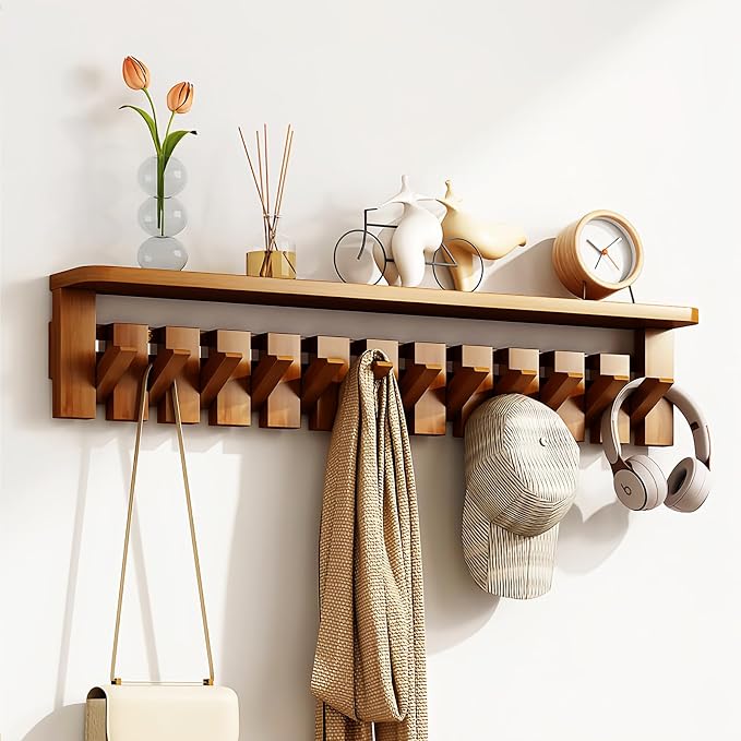 Wall Mounted Coat RackHooks Piano Key Hangers Natural Solid Wood Hanger Non-Woven Fabric Clothes Hangers for Closet, Kitchen, Bedroom, Bathroom, Entryway (Tray-Beech, 4 Hooks) - Image 9