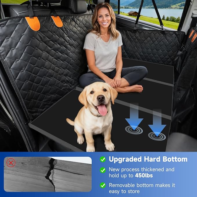 Dog Car Seat Cover Waterproof Vegan Leather, Scratchproof, Hard Bottom Back Seat Extender for Dogs, Non Slip Back Seat Protector with Mesh Window, Easy to Clean Fit Most Cars, Orange - Image 3