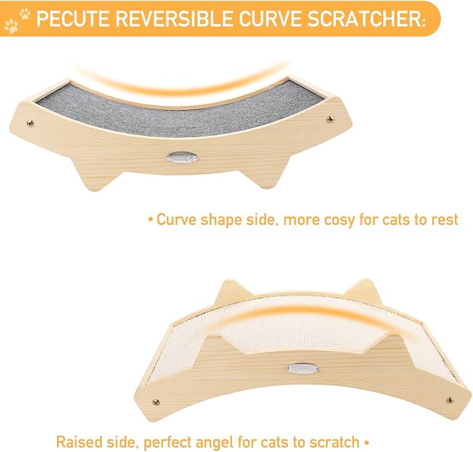 Pecute Double-Sided Sisal Cat Scratcher for Indoor Cats, Durable Sisal | Natural Sisal & Carpet Cloth, Durable Solid Wooden Structure Scratch Pad, Cat Scratcher & Lounge Bed 2 in 1, 16.5 x 10.8in - Image 3
