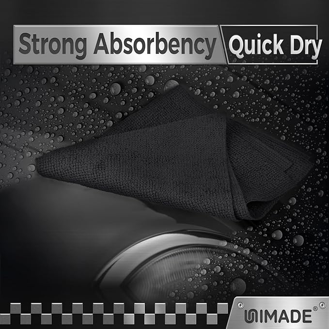 UNIMADE Microfiber Cleaning Cloth, 24 Pack Reusable Microfiber Towels | for Cars Lint Free Cleaning Shop Towel Rags for Home Kitchen Automotive Bar Mechanic Restaurant Garage, 11"x 12", Black - Image 4