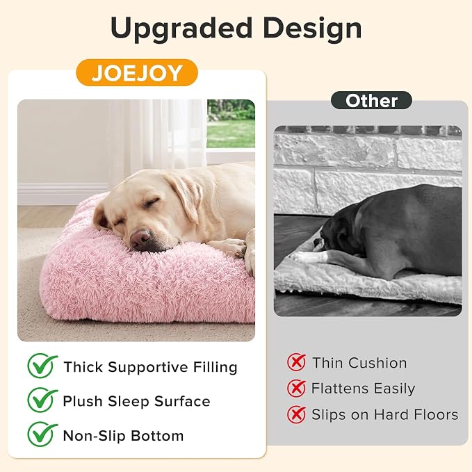 JOEJOY Large Dog Bed Crate Pad, Deluxe Plush Washable Dog Beds Fulffy Soft Kennel Pad Anti-Slip Pet Sleeping Mat for Extra Large Medium Small Dogs, 44" x 32", Pink - Image 4
