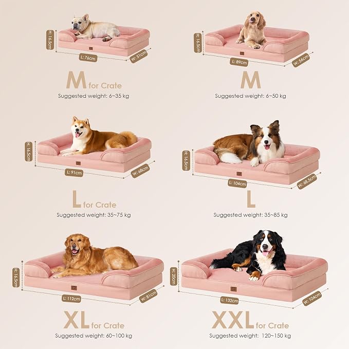 EHEYCIGA Orthopedic Dog Beds Large Sized Dog, Waterproof Washable Pet Bed | Non-Slip Bottom and Egg-Crate Memory Foam XL Dog Couch Bed with Washable Removable Cover, Dusty Pink, 41Inch - Image 8