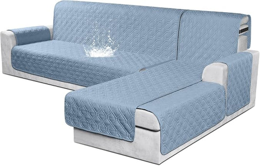 VANSOFY Sectional Couch Covers 100% Waterproof L Shaped Sofa Slipcover 3pcs Reversible Chaise Lounge Cover for Sectional Sofa Furniture Protector Cover for Pets Dog Cat(Large, Azuree) by VANSOFYFURNITURECOVERS