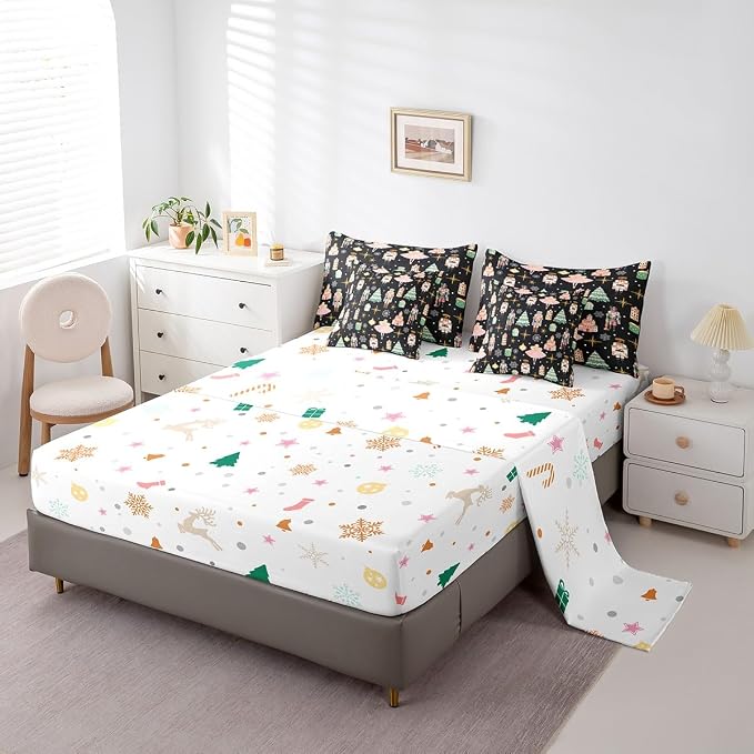 Erosebridal 7Pcs Black Christmas Comforter Set Queen Size,Nutcracker Bedding Set,Xmas Snowflake Stars Bed in A Bag,Romantic Princess Castle Quilt with Flat Fitted Sheet - Image 5