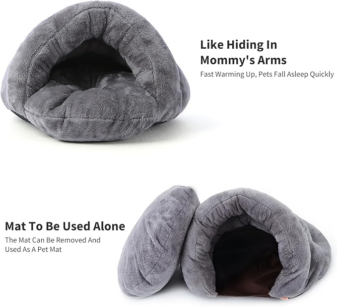 PETCUTE Warm Cat Cave Beds for Indoor Cats, Super Soft Cat Beds with Hooded Cover, Short Plush Covered Sleeping Cozy Pet Bed for Puppies and Cats,Cat House with Removable Washable Cushion - Image 4