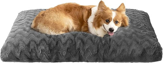 EHEYCIGA Washable Large Dog Bed for Crate 35x23 Inch, Kennel Pad for Dogs Up to 45 lbs, Plush and Comfy Pet Sleeping Mat, Charcoal by EHEYCIGA