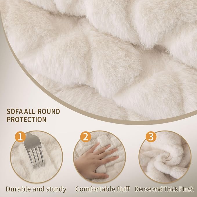 Waterproof Dog Bed Cover Non Slip Couch Cover for Dogs Washable Soft Faux Fur Sofa Cover Couch Covers for 3 Cushion Couch Sofa Pet Friendly (Off White, 22.5x22.5（2pc）) - Image 3