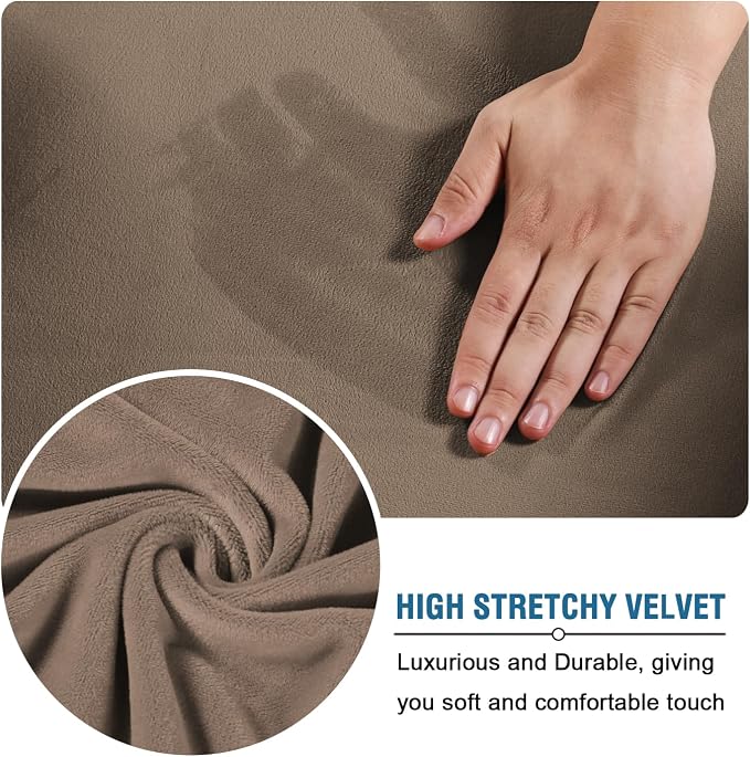 H.VERSAILTEX Modern Velvet Plush 4 Piece High Stretch Sofa Slipcover Sofa Cover Furniture Protector Form Fit Thick Velvet Sofa Cover for 3 Cushion Couch Width Up to 90 Inch (Sofa, Mocha) - Image 5