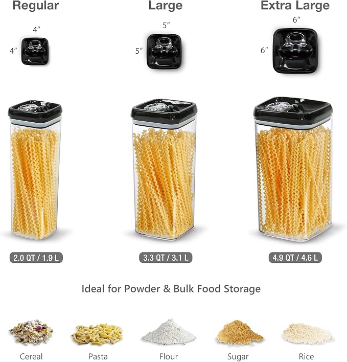 Felli Flip Tite Acrylic Food Storage Container with Lid 6” XL Air Tight Ring Seal Flip Lock, Plastic Kitchen Baking Canister for 5 lb Flour Sugar Rice Protein Powder Pantry Organizer (Nest-L Black) - Image 9