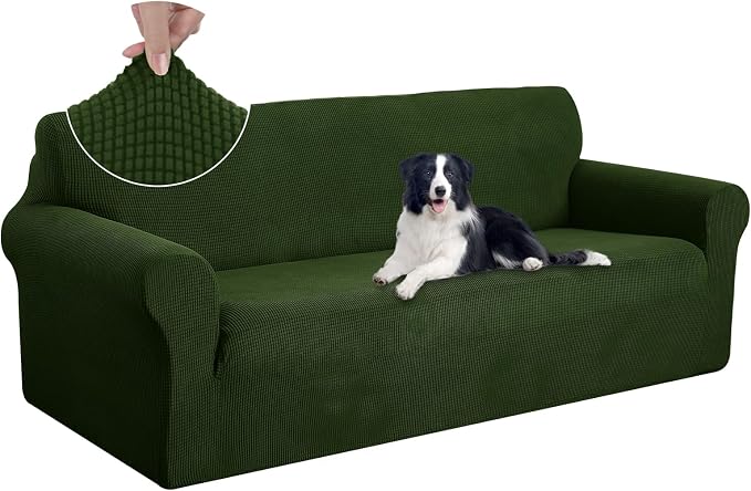 U-NICE HOME Oversized Stretch Couch Cover Slipcover, Bronze Green | 3 Cushion Sofa, 1-Piece Sofa cover, Washable, Pet friendly, Furniture protector, Polyester Spandex Jacquard fabric by U-NICEHOME