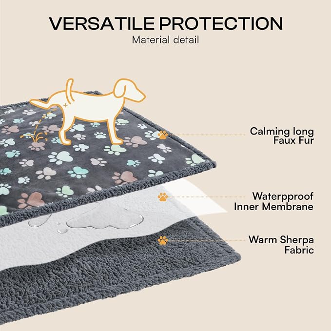 Luciphia Waterproof Pet Blankets for Couch Sofa Bed Cover Liquid Pee Proof Washable Soft Fluffy Large Dog Blanket Reversible Furniture Protection Grey Paw Thicken Large（65" x 57"） | Soft Print Pet Blanket Washable Pee Proof, Furniture Protector for Cou... - Image 3