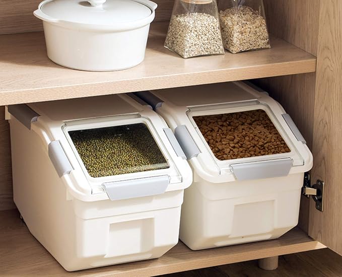 LISM 2 Pack Dog Food Storage Container with Scoop,Large Airtight Pet Dog Food Bin,Container for Dog Treats Rice,Dog Cat Dry Food Bin,Baking Supplies,Flour,Rice,Kitchen Pantry Cereal(25 LB) - Image 4