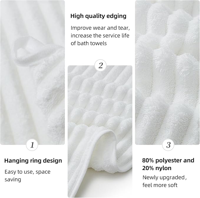 6 Piece Bath Towel Set, 30"x60" Microfiber Towels,White | Quick dry, Highly Absorbent,shower towels for bathroom gym,2 large Bath towels,2 hand towels,2 washcloths - Image 9