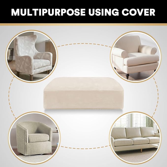 PrinceDeco Stretch Velvet Couch Cushion Cover,Soft Fitted Cushion Slipcover for Chair Cushion Furniture Protector Seat Cushion Sofa Cover Width Up to 29.5", Ivory - Image 6