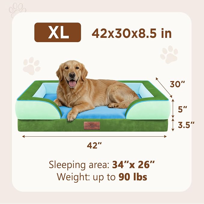 Comfort Expression Orthopedic Dog Bed for Extra Large Dogs with Bolster | Waterproof Dog Couch Bed with Washable Cover & Non-Slip Bottom, Supportive Egg Crate Foam XL Pet Bed, 42x30 Inch - Image 8