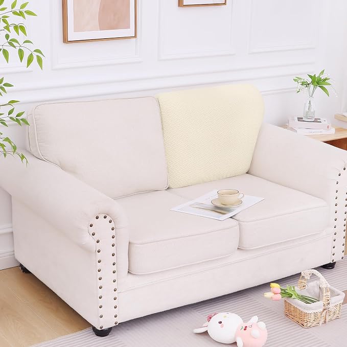 Smiry Waterproof Couch Cushion Covers, Non Slip Seat Cushion Covers | Stretch Jacquard Chaise Lounge Sofa Slipcover, Washable Elastic Furniture Protector for Pets, Back Cover L, Biege - Image 5