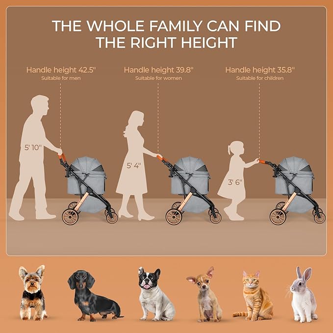 MAMIZO Foldable Dog Stroller for Medium Dogs Cats Up to 55 Lbs, Adjustable Height Handle, Pet Stroller with Aluminum and Carbon Steel Frame, Sun Shades, Storage Basket & Shock Absorbers, All-Terrain