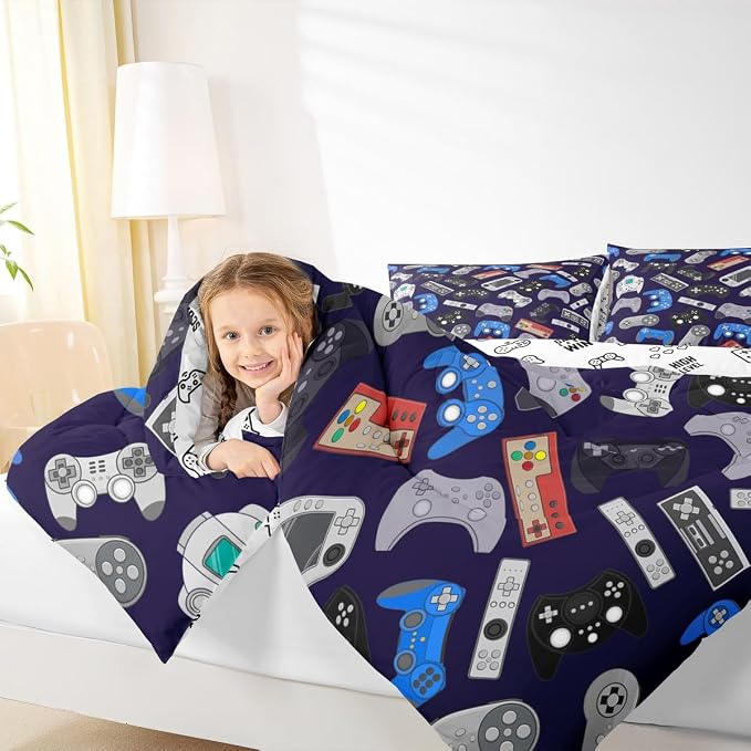 Erosebridal Boys Gamer Comforter Set Queen Size, Modern Game Down Comforter for Kids Teens Children, Video Game Bedding Set,Player Gaming Gamepad Joystick Soft Quilt Duvet Set, Room Decor - Image 6
