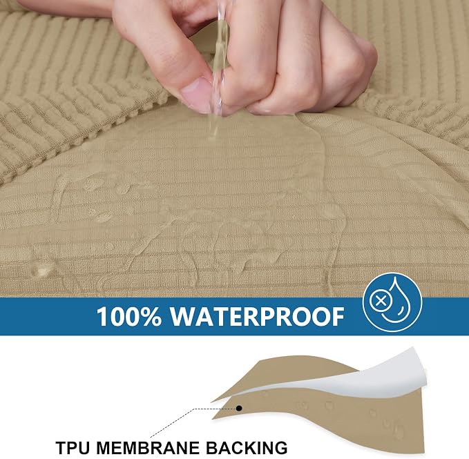 hyha Waterproof Couch Cushion Covers for Pets, Non Slip Sofa Seat Cover | Stretch Jacquard Fabric, Elastic Bottom, Non Slip Fit, Waterproof Protection, Pet Hair Protection (2 Pieces) - Image 3