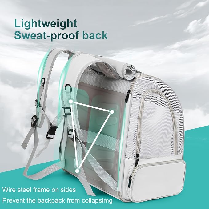 Bird Carrier Backpack for Small to Meidum Bird, Portable Travel Carrier Cage with Standing Perch and Metal Tray (Grey, Backpack Carrier) - Image 3