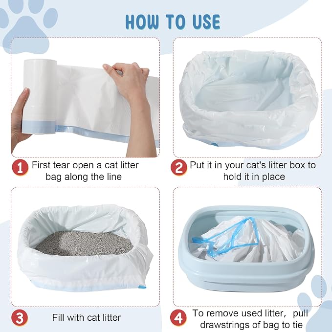 Tinlade 50 Count Jumbo Cat Litter Box Liners Large Drawstring Cat Litter Liners Bags Unscented Tear Resistant for Trash Waste to Keep Your Home Clean(39 x 22 Inch,White, Multicolor) - Image 5