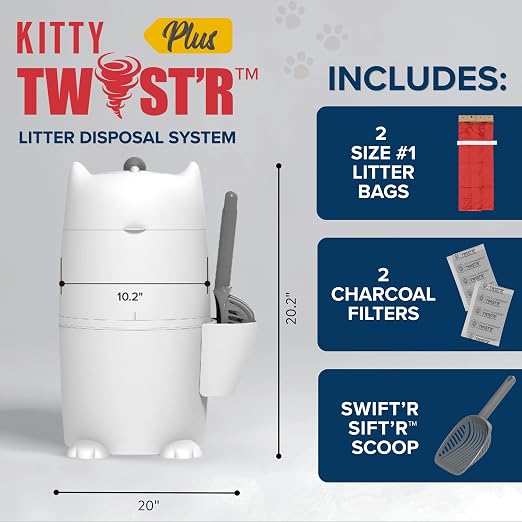 Red Rocket Kitty Twist'R Plus Cat Litter Disposal System, Litter Trash Can | White, Odor Control, Large Capacity, Holds Up to 12 Lbs, Includes 2 Size #1 Odor Blocking Bags, 2 Charcoal Sachets, Scoop - Image 2