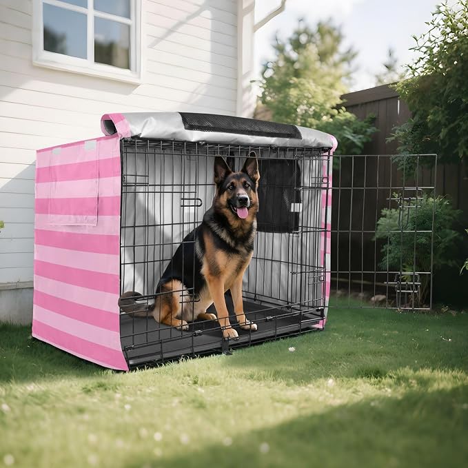 Dog Crate Cover Kennel Cover for Dog Cages Breathable for Wire Cage Indoor Outdoor Pink Stripes - Image 8