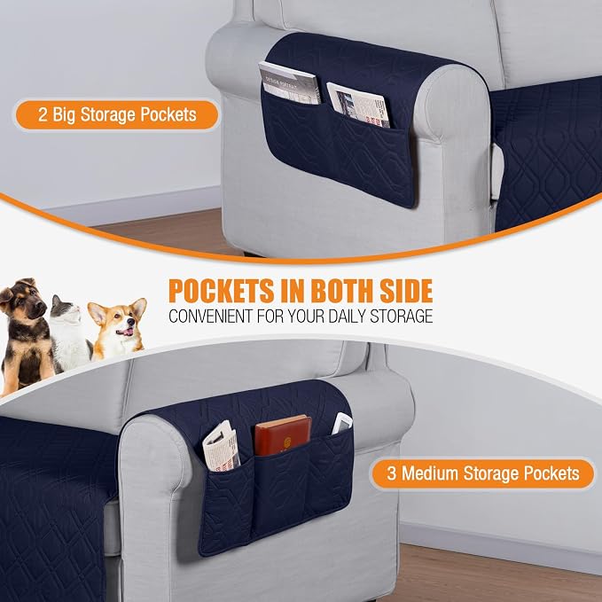 VANSOFY Waterproof Couch Cover for Pets, Dark Blue, 72.4" | Non-Slip, Washable, Utility Pockets, Pet Friendly, Furniture Protector Slipcover for 3 Cushion Plus Couch - Image 3