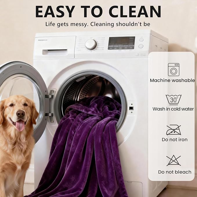 gogobunny Waterproof Reversible Flannel Blanket for Dogs and Cats, Double-Sided Furniture Protector Throw for Sofa, Couch, Bed Against Spills & Pet Fur (60" x 80", Dark Purple/Light Purple) - Image 7