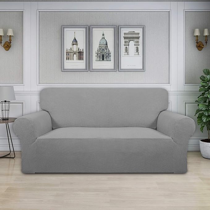 Easy-Going Stretch Oversized Loveseat Couch Covers Washable Light Gray | 1-Piece Large Loveseat Cover for 2 Cushion Couch Furniture Protector RV Sofa Slipcover Soft with Bottom for Kids Pets - Image 2