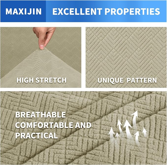 MAXIJIN 4 Piece Couch Covers for 3 Cushion Couch Sofa Covers, Stretch Couch Slipcovers for Sofas with 3 Cushions, Thick 3 Seat Furniture Protector for Dogs Pet (71"-91", Khaki) - Image 3
