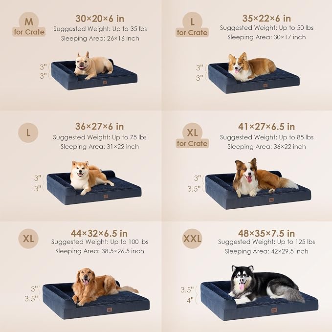 EHEYCIGA XL Dog Bed Memory Foam for Crate, Extra Large Dog Bed Orthopedic with Washable Removable Cover, Waterproof Pet Sofa Couch XLarge Size Dogs, 41x27x6.5, Navy Blue - Image 2