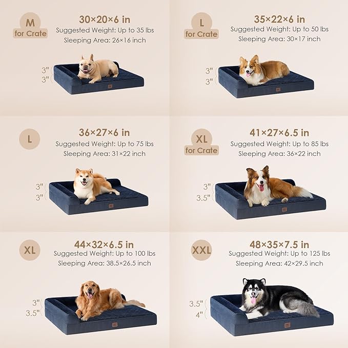 EHEYCIGA Extra Large Dog Bed Othorpedic, Memory Foam XL Dog Bed with Washable Removable Cover, Waterproof Pet Sofa Couch XLarge Size Dogs with Nonskid Bottom, 44x32x6.5, Navy Blue - Image 2