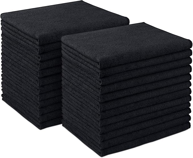 AIDEA Microfiber Cleaning Cloth 24 Pack, Microfiber Towels for Cars, Soft & Absorbent Cleaning Rags, Premium Lint Free Shop Towels for House, Kitchen, Car, 12inx16in, Black by AIDEAHOME