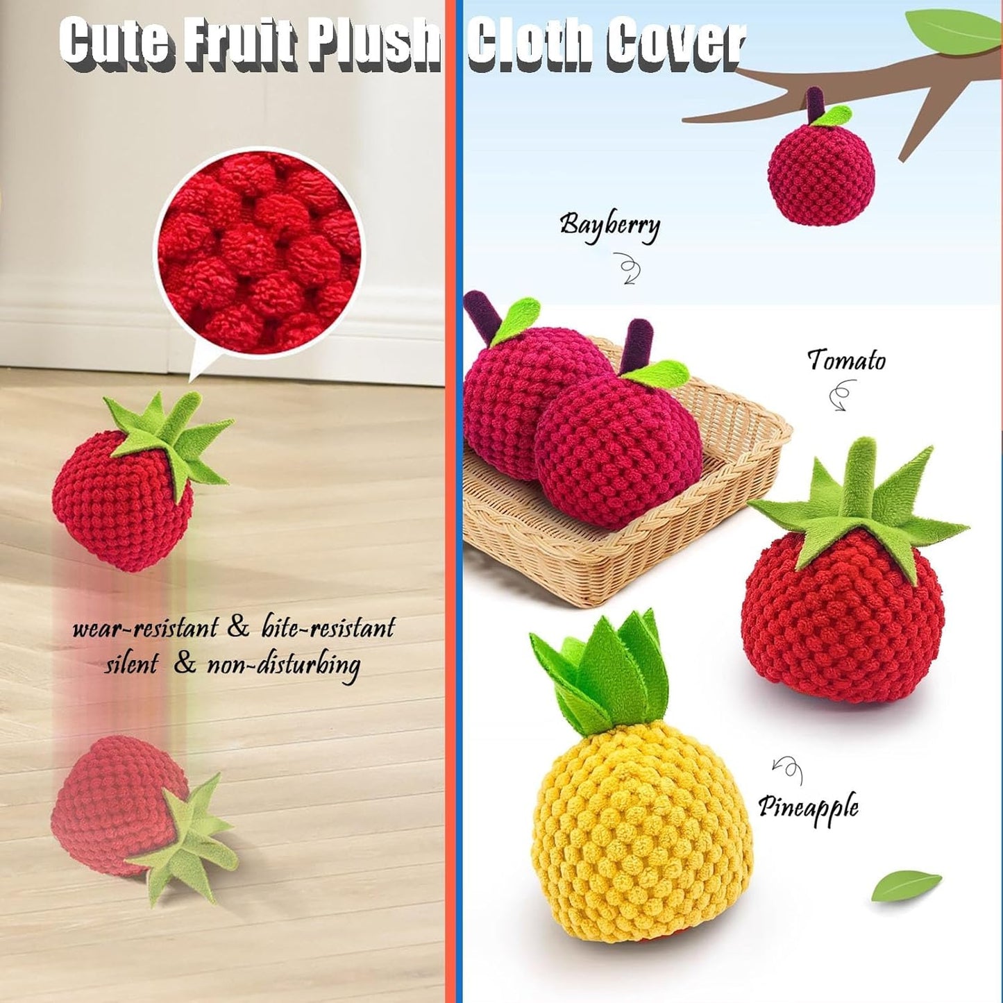 Zoomie Buddy 2.0, Zoomie Buddy for Dogs, 2 in 1 Smart Touch Interactive Dog Balls ＆ Pet Feeder, 2.83" Diameter, Suitable for Small/Medium Dogs, with Fruit Plush Cover (Orange, Bayberry)