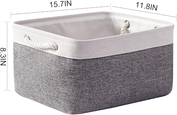 TheWarmHome Storage Basket for Organizing - 15.7x11.8x8.2 inch Large 3 Pack Collapsible Storage Bins for Shelves, Fabric Storage Cubes for Gift Closet Linen Organization (White & Grey) - Image 6