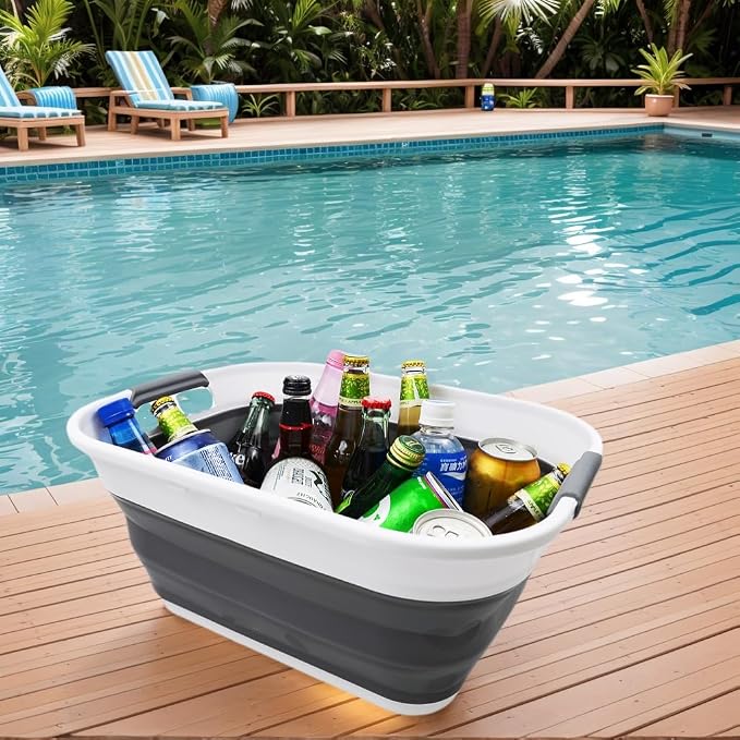 SAMMART 17.5L (4.6 Gallon) Collapsible/Foldable/Pop Up/Portable Washing Tub/Storage Basket, Water Capacity 13.5L/3.5 Gallon (2, White/Grey (Set of 2)) - Image 3