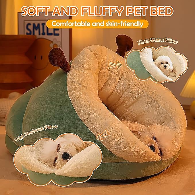 Small Dog and Cat Cave, Heated Pet Tent for Medium Puppies, Kitty Dogs, Cute Nest, Thick Fleece Warm Soft Sleeping Bag, Cozy Indoor Bed for Cats and Kittens (M, Green) - Image 4