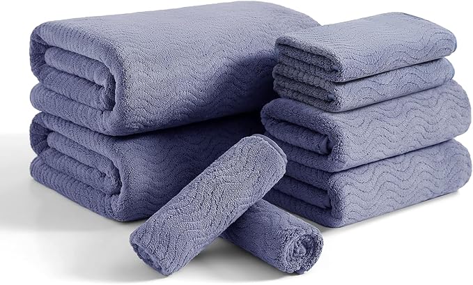 8 Piece Bath Towel Set |2 Oversized Large Bath Sheet,2 Hand Towels,4 Washcloths| Ultra Soft Bath Towel Set for Bathroom Hotel Gym Spa,Highly Absorbent Quick Dry Bathroom Towel Collections,Wedgewood by JessyHome