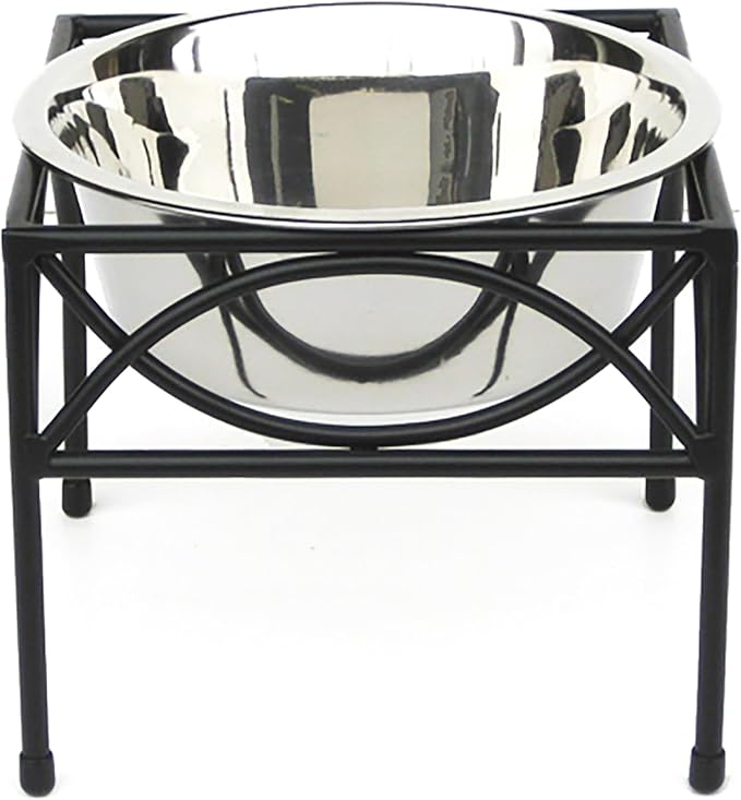 Regal Single Bowl Raised Feeder - Elevated Feeding Station - Metal, Wrought Iron Dog Bowl, Best Single Diner, Pet Bowl for Small, Medium, Large and XL Dogs - NMN Designs (Small - 5"" Tall), Black by NMNDesigns