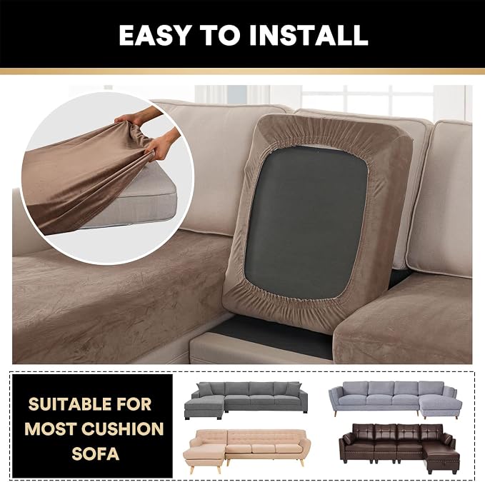PrinceDeco Sectional Couch Covers 4 Pieces Couch Covers for Sofa Velvet Separate Couch Cover L Shape for Left/Right Chaise(3 Seater + 1 Chaise,Taupe) - Image 6