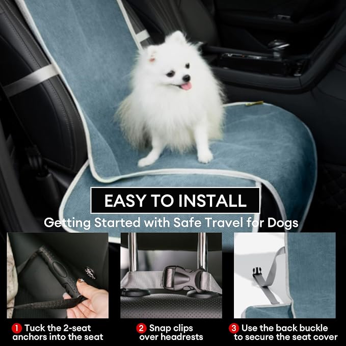 FUNNY FUZZY Dog Car Seat Cover for Front Seat, Dog Seat Cove Waterproof, Scratchproof Non-Slip Car Seat Protector, Universal Fit Most Cars, SUVs, Trucks, Blue - Image 4
