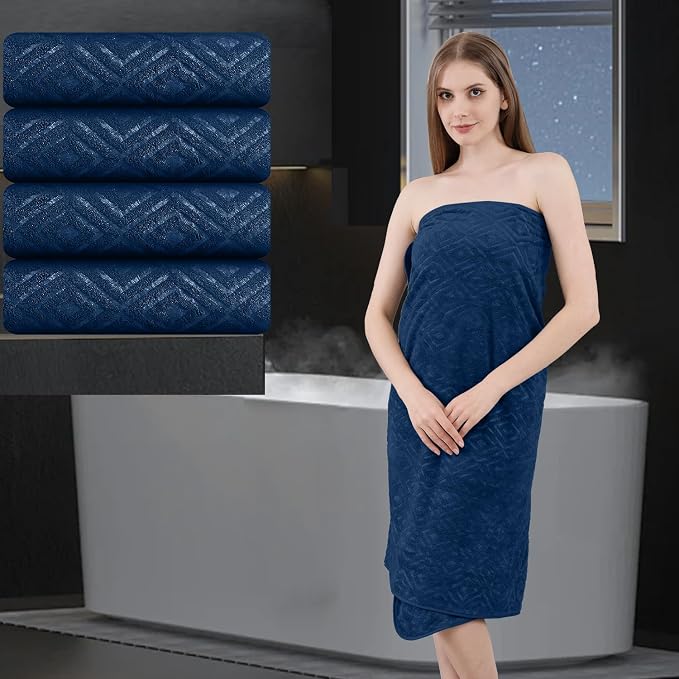 Bath Towel Set of 4 Extra Large Bath Sheet 35"x70" Oversized Bath Towel Soft Microfiber Bathroom Towel for Adults Highly Absorbent Quick Dry Towel Set for Bathroom,Hotel,Shower Towel Bath Sheet Navy by MAGGEA