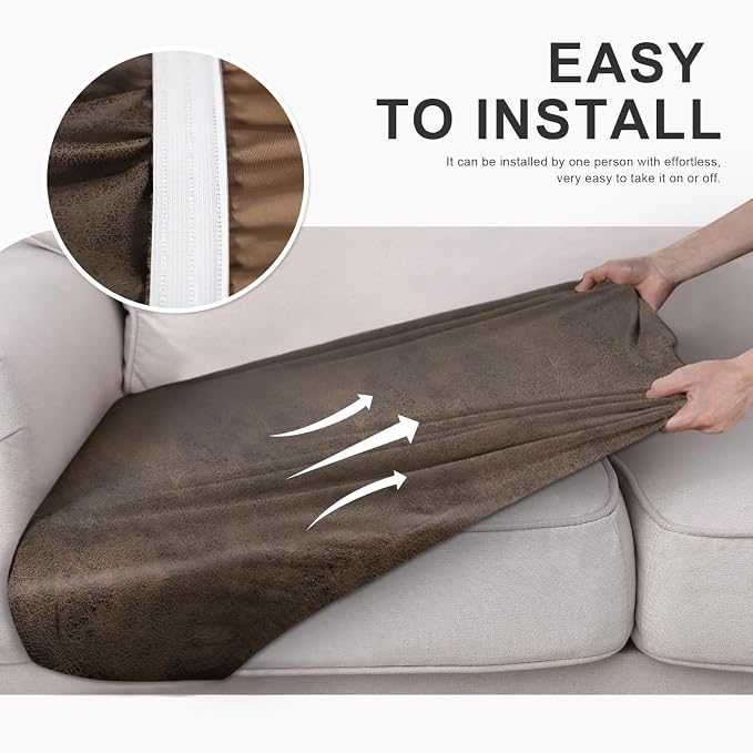 molasofa Leather Like Couch Cushion Covers Sofa Slipcovers Sets Couches Furniture Protector Covers for Sectional Armchair Loveseat Stretch Spandex Fabric, Machine Washable (1 Cushion Sofa, Brown) - Image 6