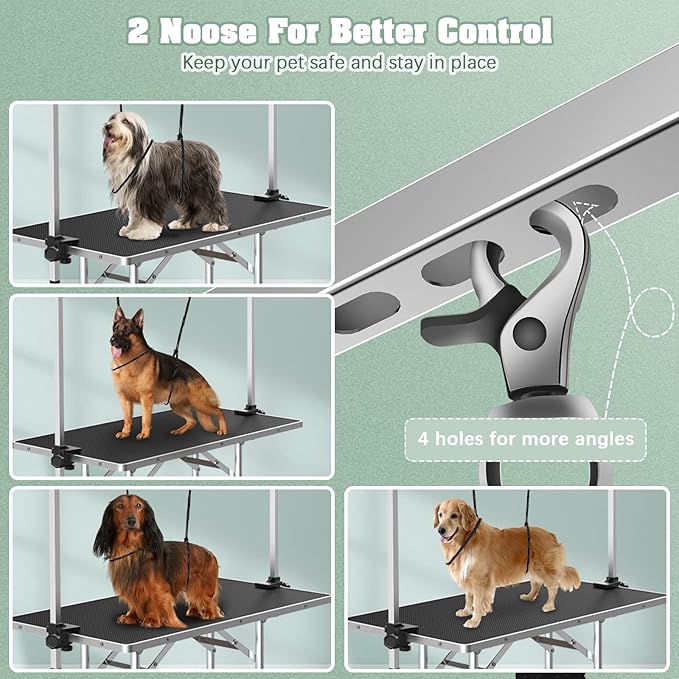 Lyromix 46'' Stainless Steel Pet Dog Grooming Table, Arm/Noose/Tray, Black | Foldable Dog Grooming Table for Dogs at Home, Adjustable Height Arm, Non-Slip Waterproof Tabletop, Capacity 330Lb - Image 3