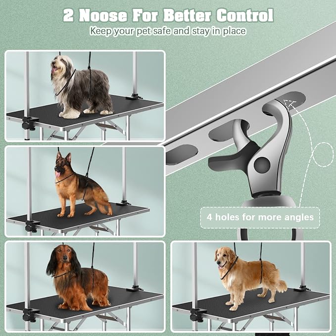 Lyromix 46'' Stainless Steel Pet Dog Grooming Table, Arm/Noose/Tray, Black | Foldable Dog Grooming Table for Dogs at Home, Adjustable Height Arm, Non-Slip Waterproof Tabletop, Capacity 330Lb - Image 3